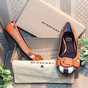 Burberry Nova Check Fabric & Leather Buckle Flats